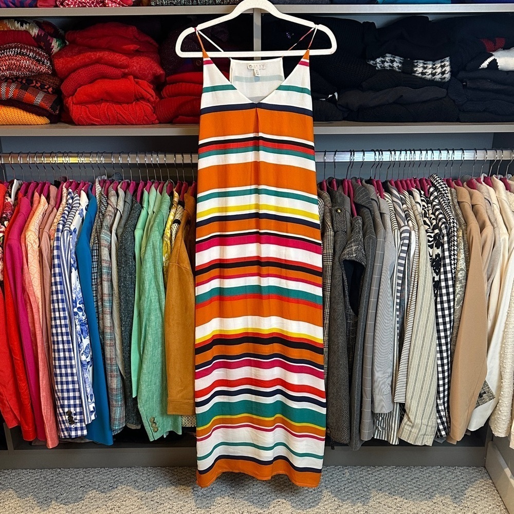 Lily Rose white/multicolred striped sleeveless lined midi dress size 2
